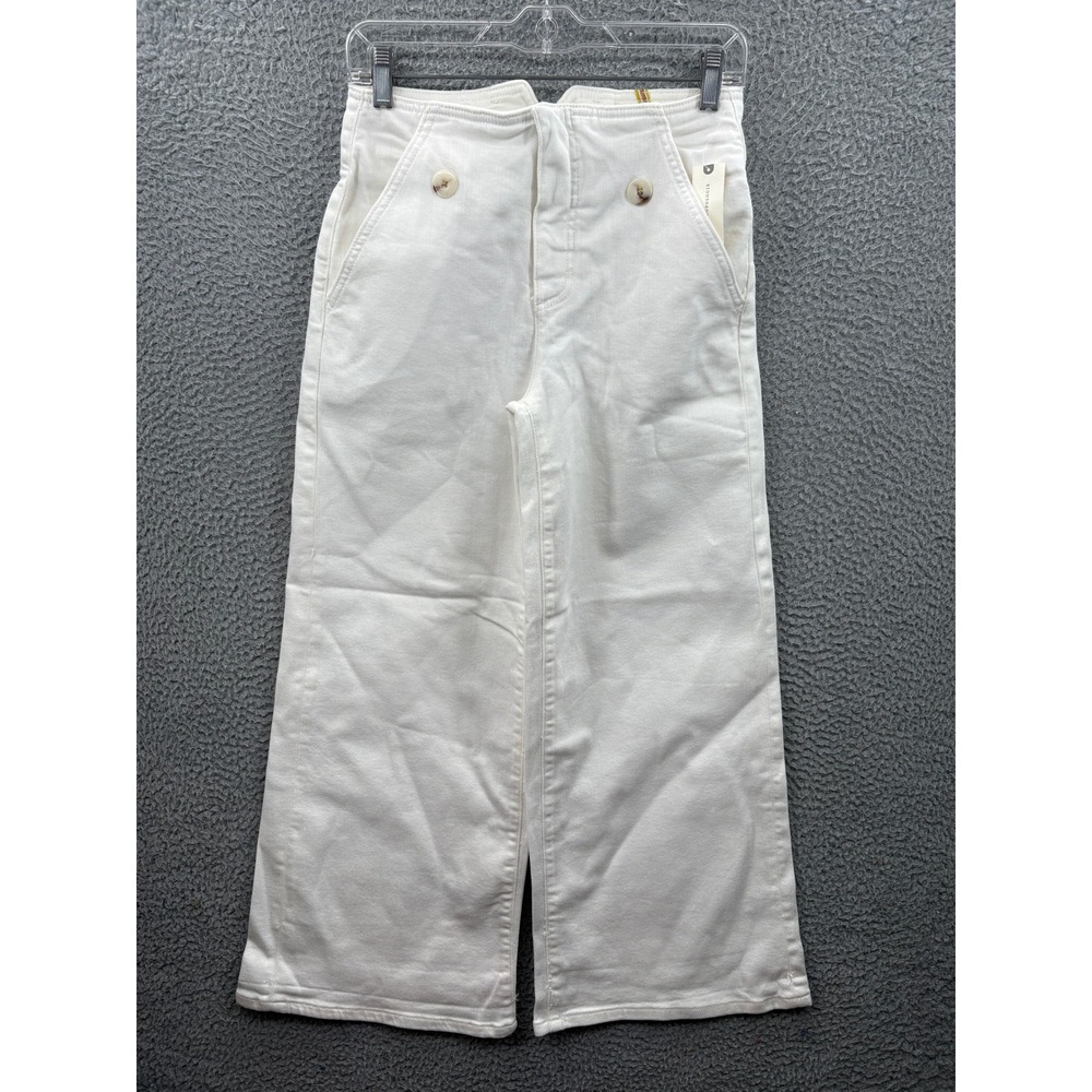 Maeve Pants Women 25 White Wide Leg Button Front Baggy Stretch OB1861045